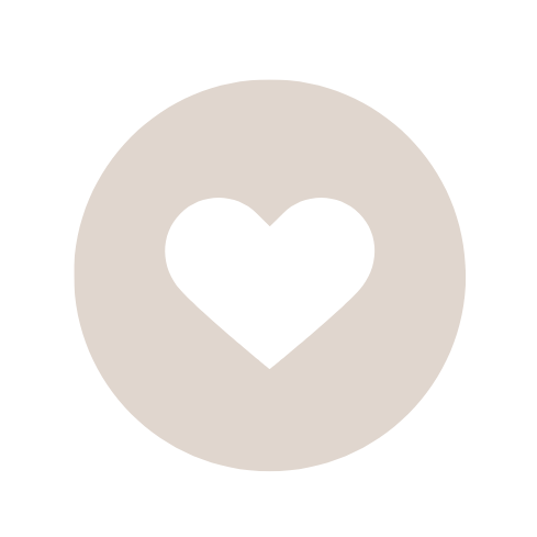 A round beige icon with a white heart in the center represents Renee Hoffman Beauty, embodying her expertise in home hair color, color analysis and personal styling services.